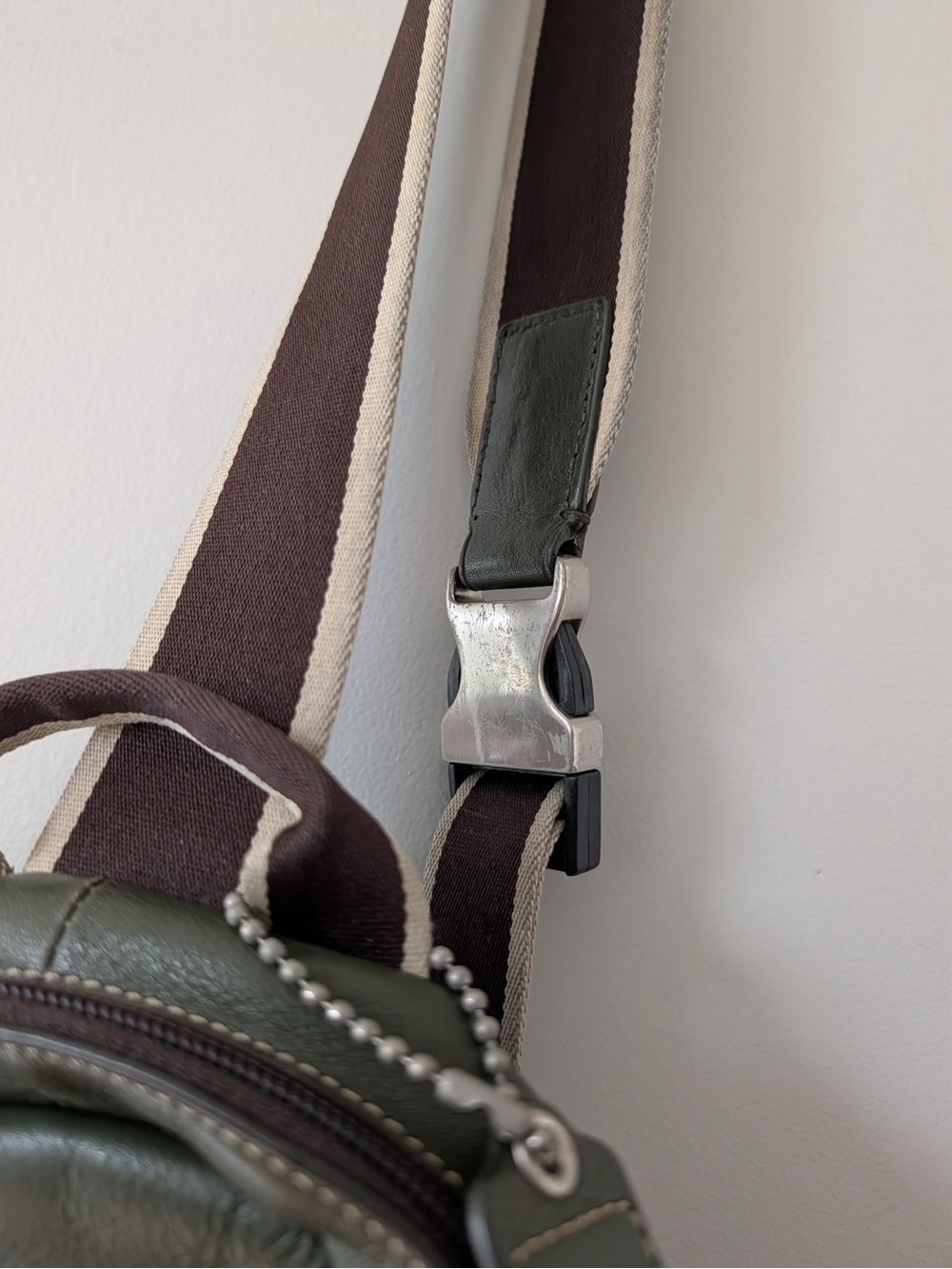 Coach Olive Green Leather Sling Backpack Crossbody Chest Bag - Picture 4 of 6